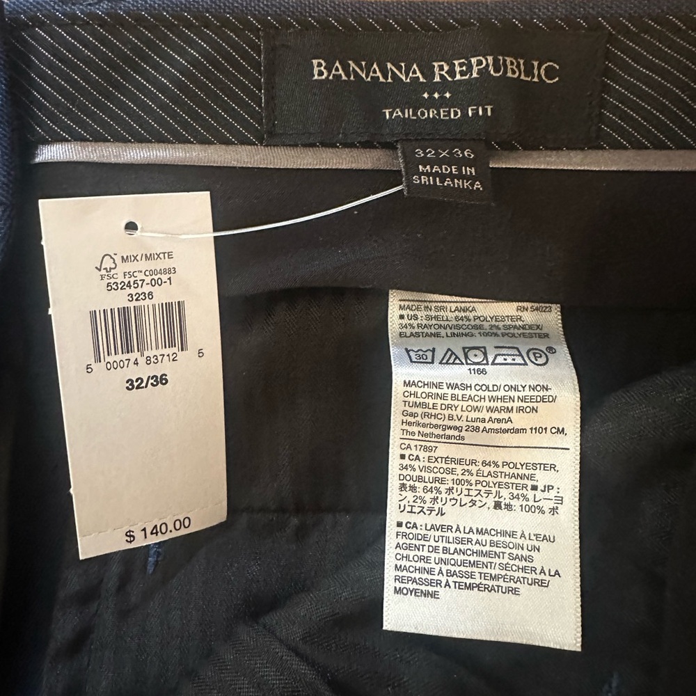Men’s Banana Republic Navy Tailored-Fit Sharkskin Trouser 32W 36L